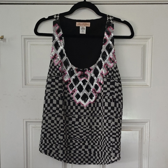 Mara Hoffman Black and White Checkered Sleeveless Tank Top - Picture 1 of 7